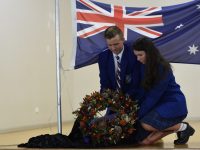 School Captains laying wreath at ANZAC Memorial Service